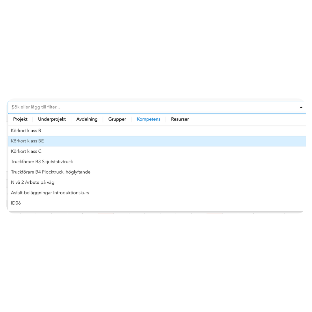 Filtrera på kompetenser