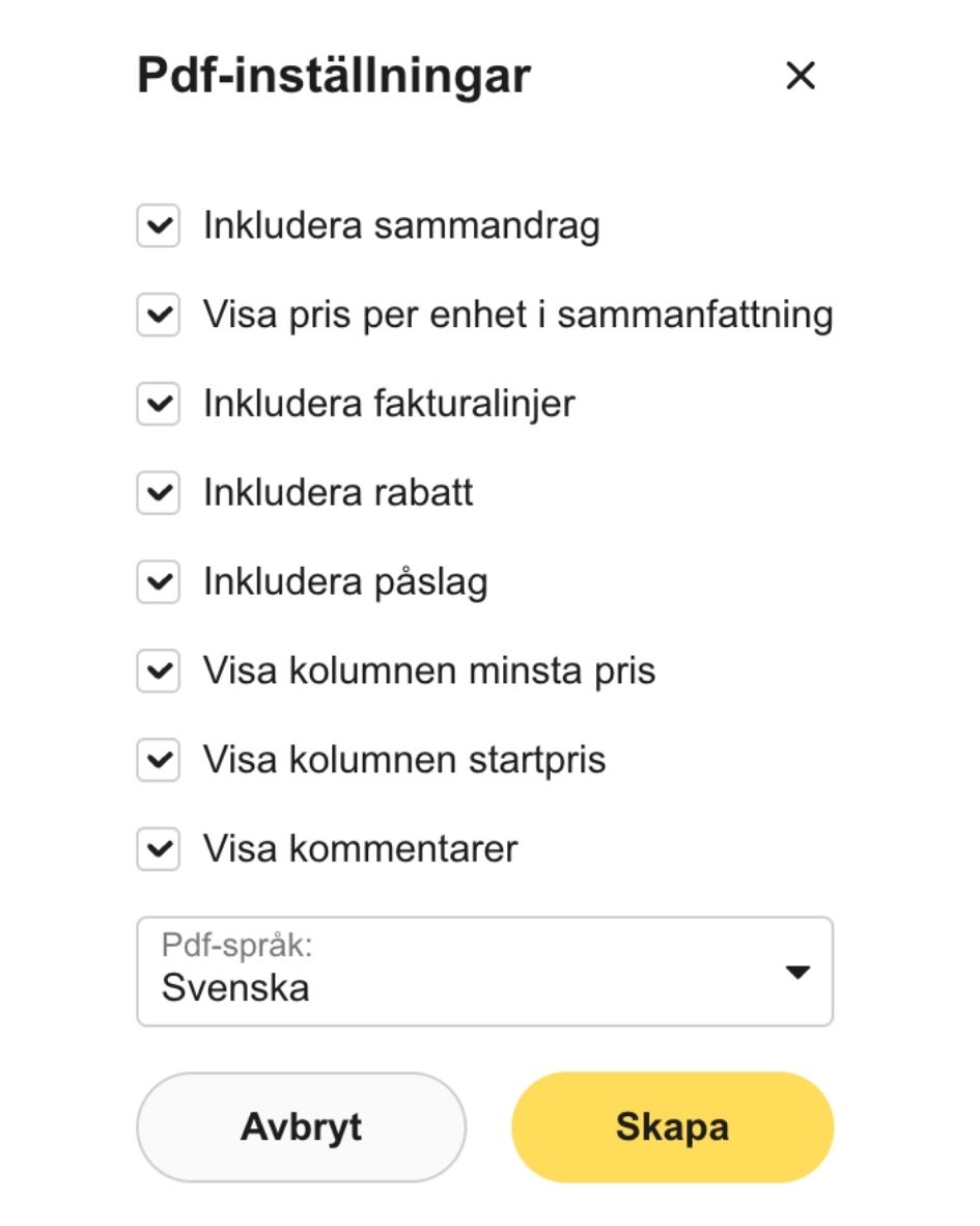 PDFinställningar på fakturaunderlag PDFinställningar på fakturaunderlag