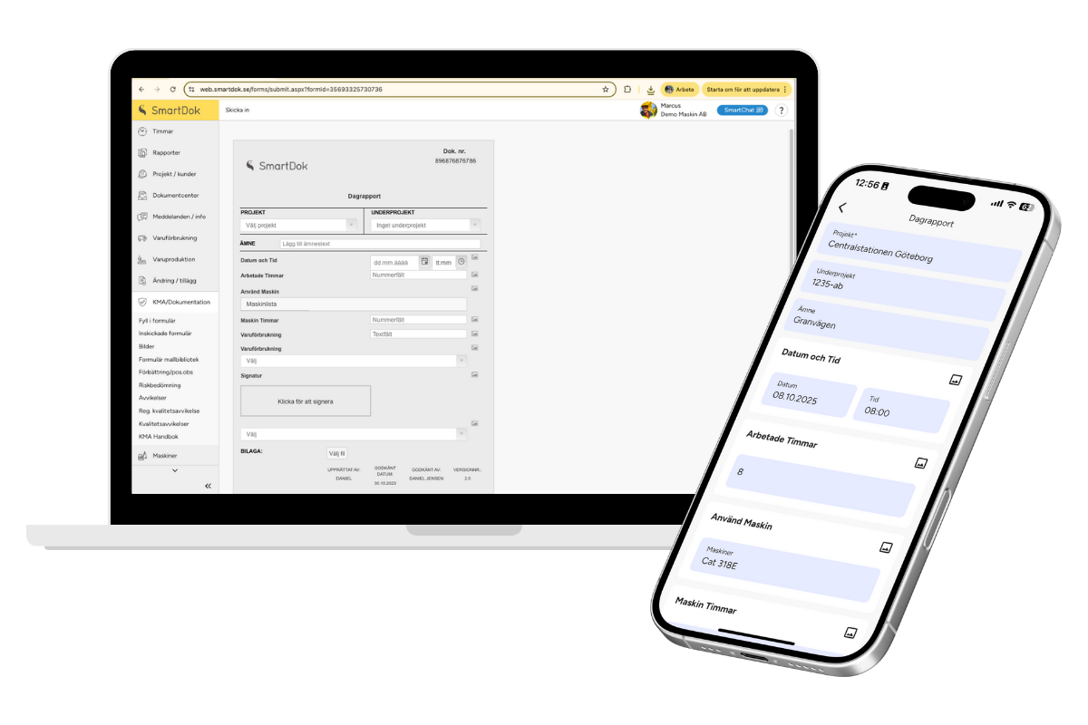 Byggdagbok i SmartDok Byggdagbok i SmartDok, mobil och webb
