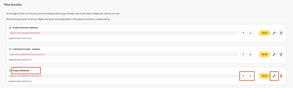 Ändra favoriter på webben