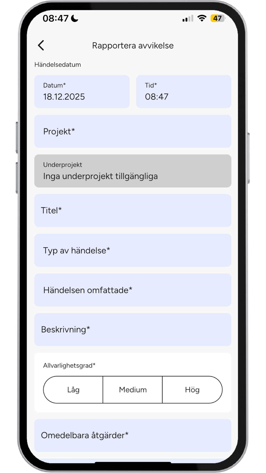 Rapportera avvikelse i SmartDok appen