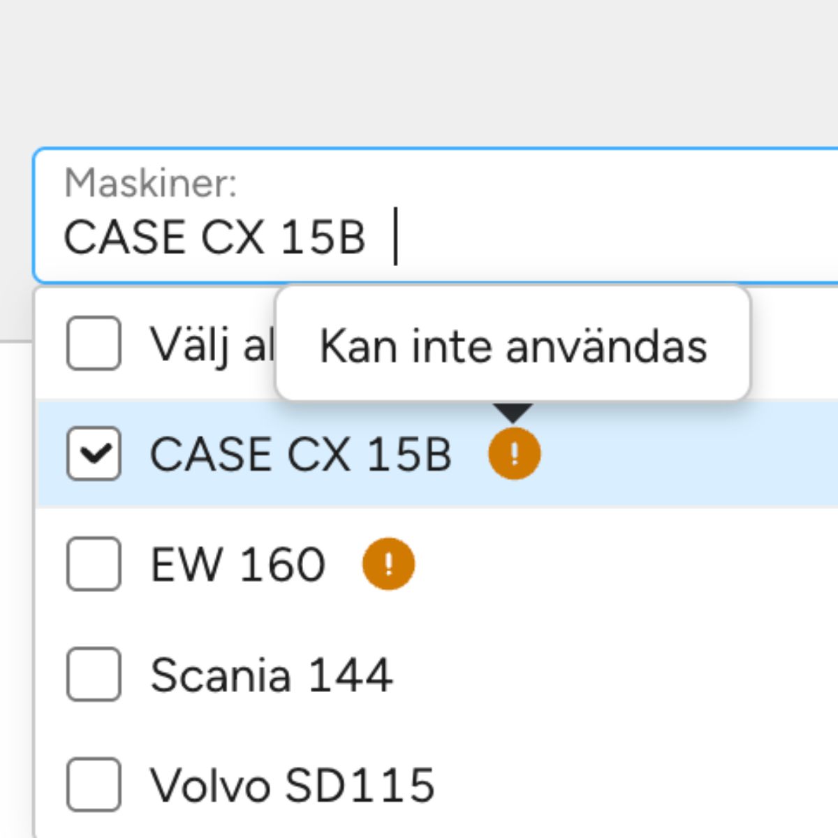 Maskin kan inte användas resursplanerare Maskin kan inte användas resursplanerare