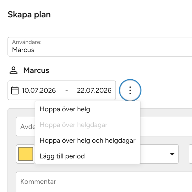 Hoppa över röda dagar och helger Hoppa över röda dagar och helger i Resursplaneringen