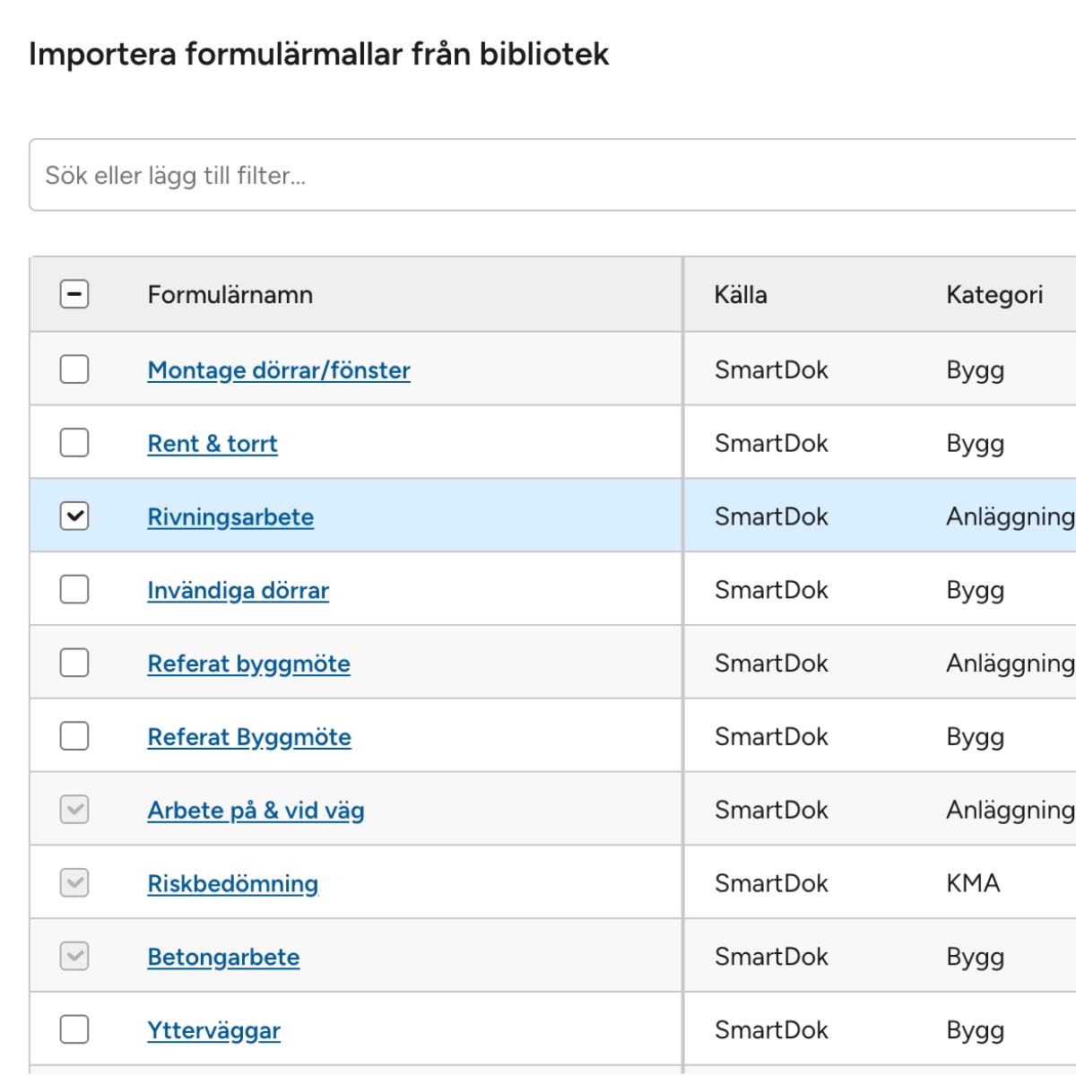 Importera formulärmallar från bibliotek Importera formulärmallar från bibliotek