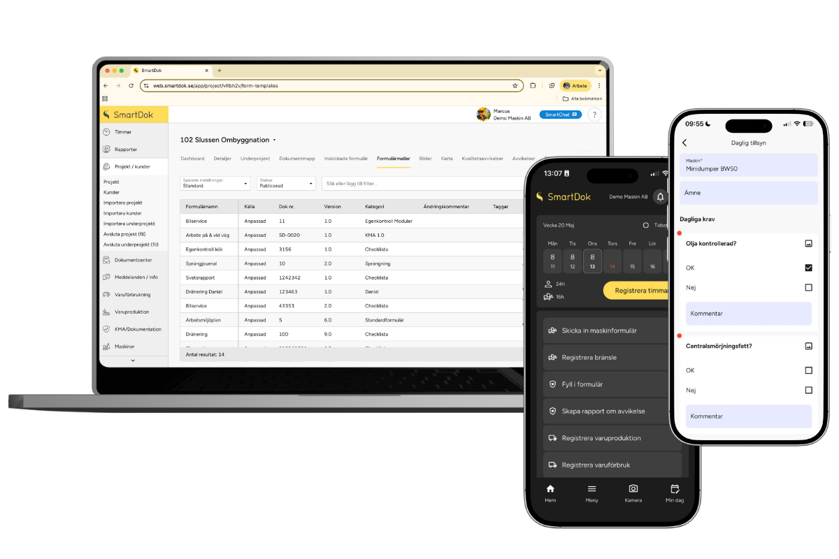 SmartDok projekthanteringssystem app och webb