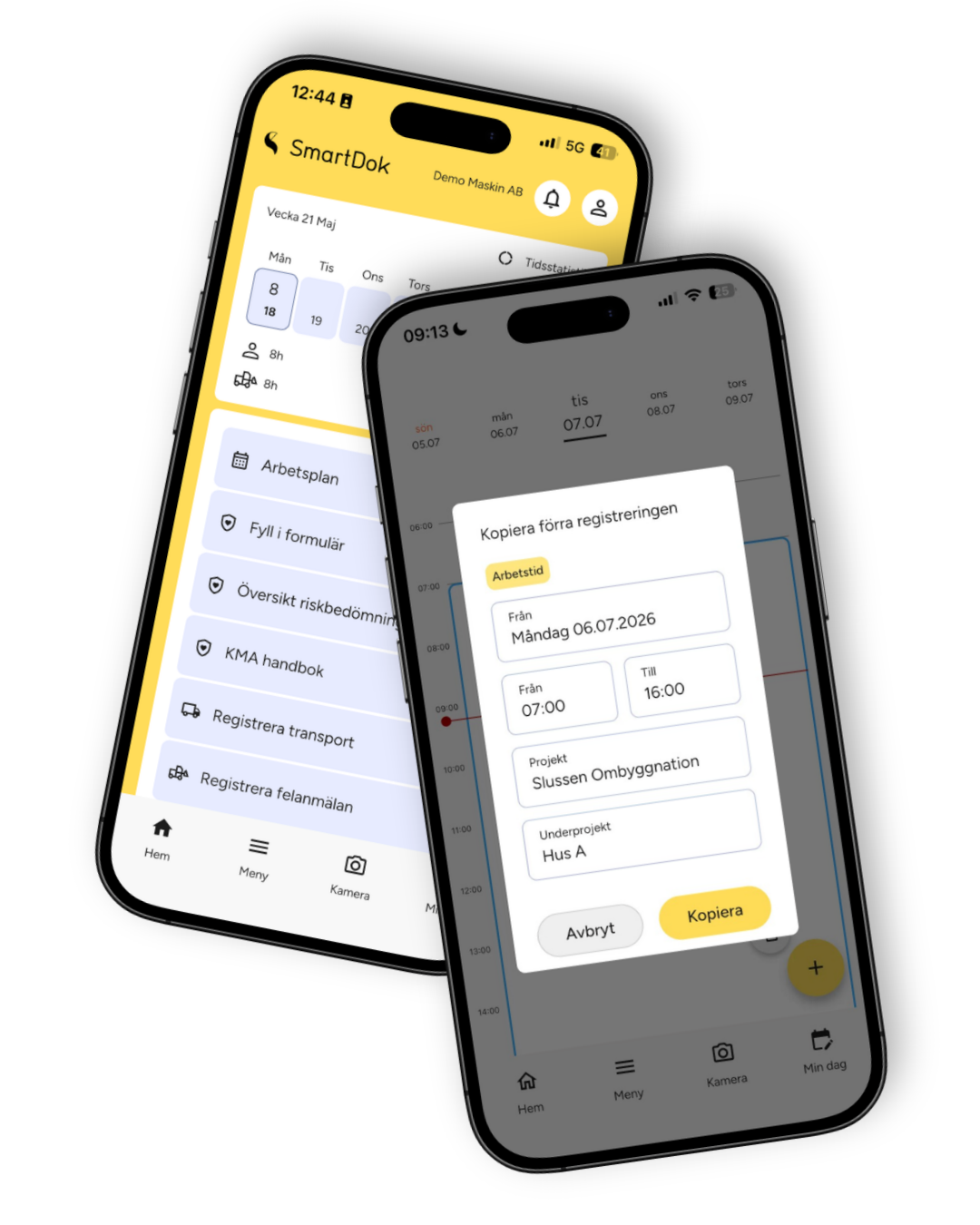 Tidrapportering app - kopiera föregående registrering
